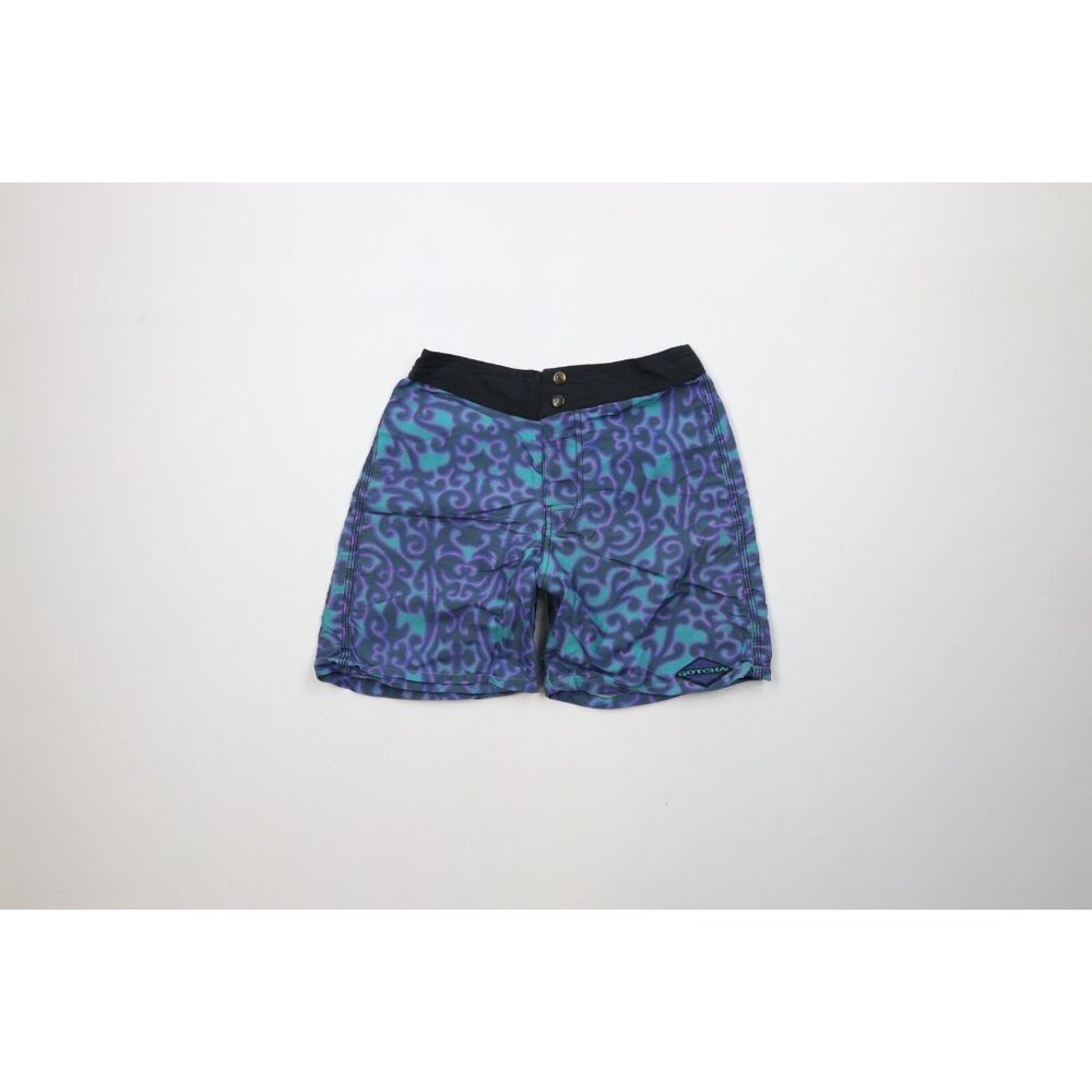 Vintage 90s Gotcha Surfing Boys Large Spell Out Tribal Board Shorts Surf Trunks